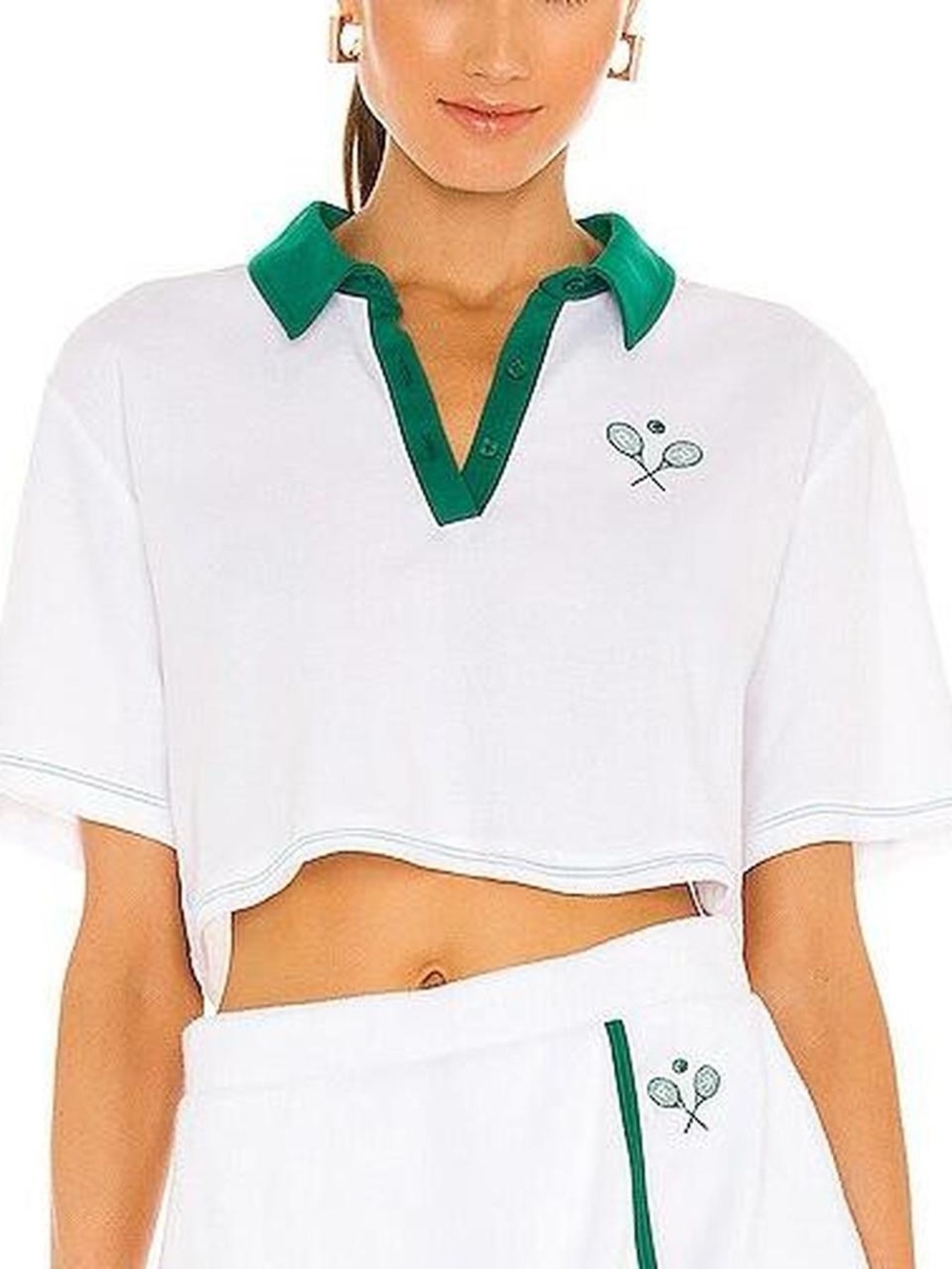 Revolve Tennis Club White & Green Cropped Polo